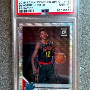 DE'ANDRE HUNTER 2019 OPTIC FANATICS PRIZM RC #198 PSA 10 GEM MINT! NBA HAWKS! :^
